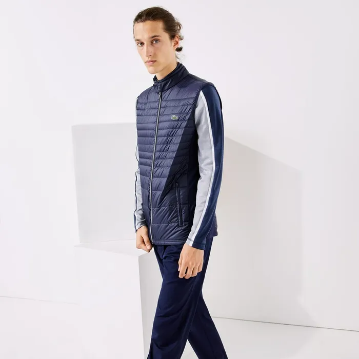 Jackets and Coats Lacoste Mens SPORT Lightweight WaterResistant Quilted Vest Navy Blue Near Me