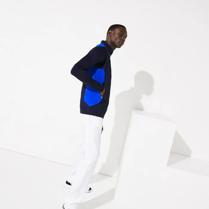 Jackets and Coats Lacoste Mens SPORT Stretch Zip Golf Rain Vest Navy BlueBlueFlashy Yellow Gift for Friend