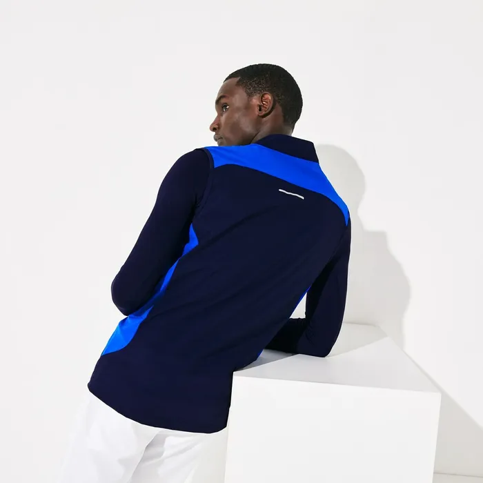 Jackets and Coats Lacoste Mens SPORT Stretch Zip Golf Rain Vest Navy BlueBlueFlashy Yellow Gift for Friend