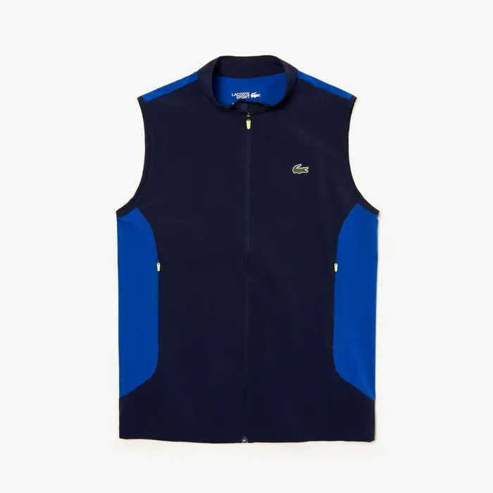 Jackets and Coats Lacoste Mens SPORT Stretch Zip Golf Rain Vest Navy BlueBlueFlashy Yellow Gift for Friend