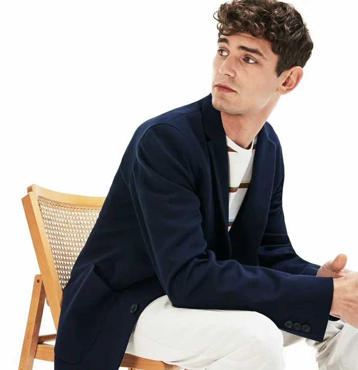 Jackets and Coats Lacoste Mens Stretch Cotton Jersey Piqu Blazer Navy Blue Online Store