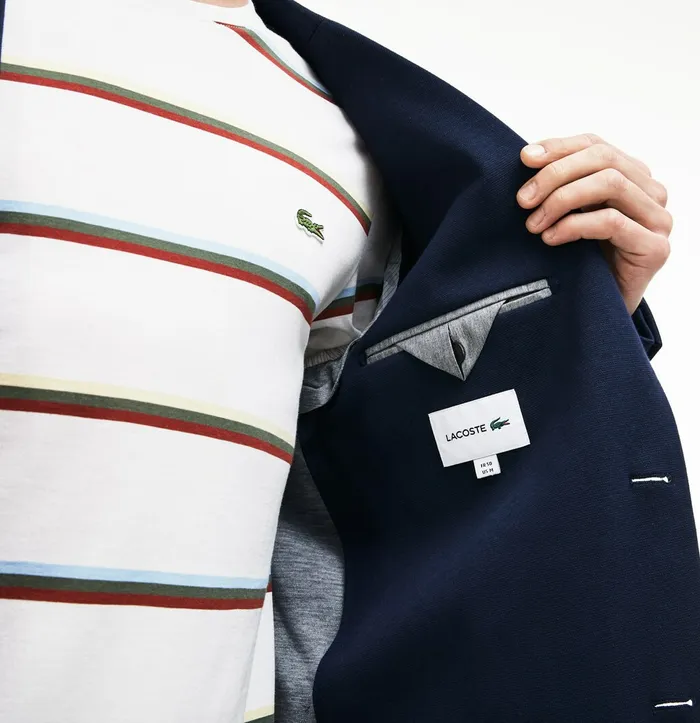 Jackets and Coats Lacoste Mens Stretch Cotton Jersey Piqu Blazer Navy Blue Online Store