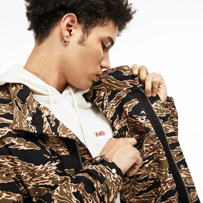 Jackets and Coats Lacoste Mens Unisex LIVE Camouflage Parka BlackWhite USA