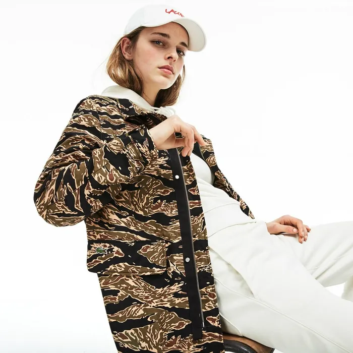 Jackets and Coats Lacoste Mens Unisex LIVE Camouflage Parka BlackWhite USA
