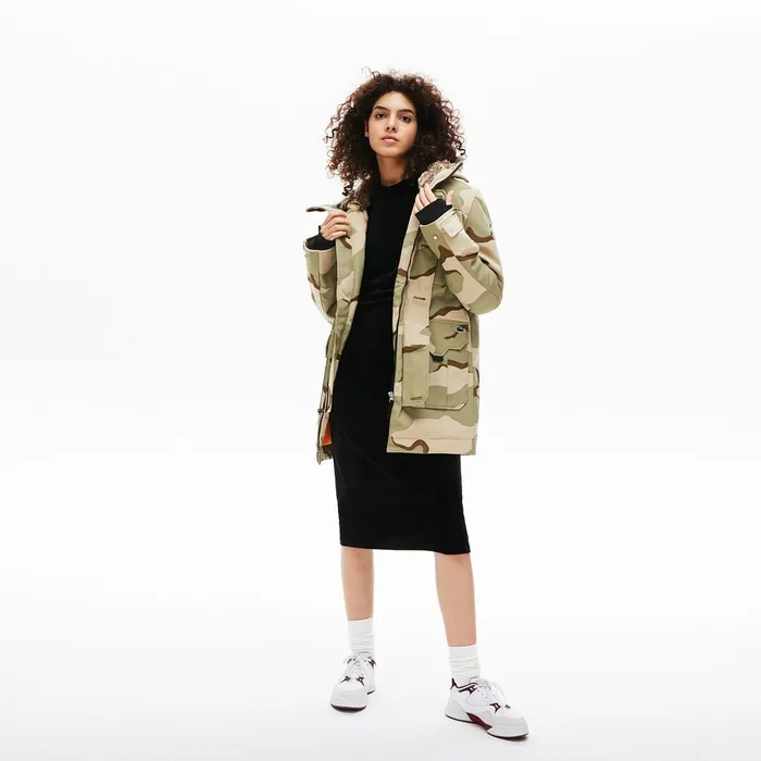 Jackets and Coats Lacoste Mens Unisex LIVE Faux Fur Hooded Parka BeigeWhite Shop Online