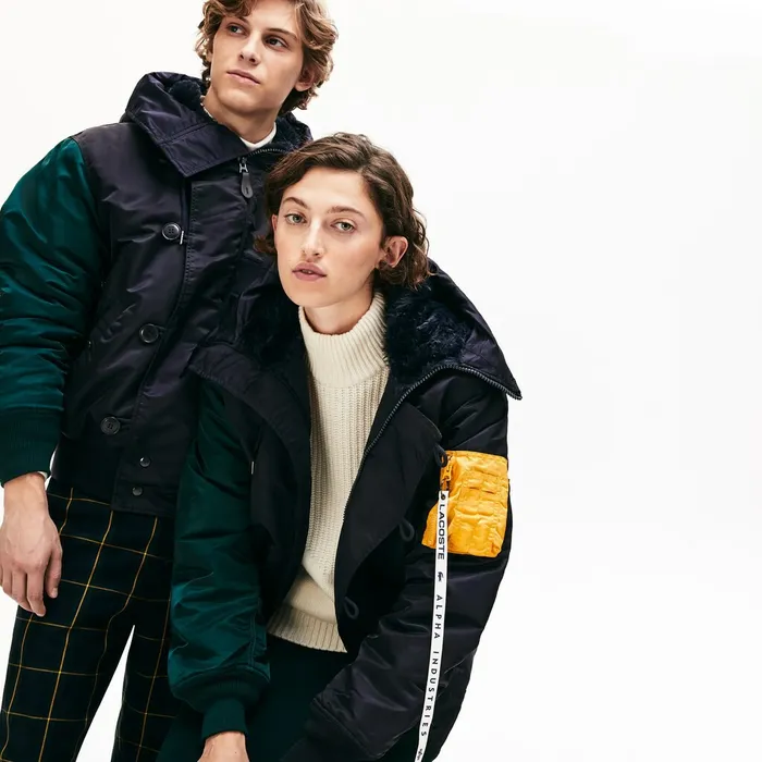 Jackets and Coats Lacoste Mens Unisex x Alpha Industries Colorblock Flightjacket Dark GreyNavy BlueGreenYellow On Sale Jackets and Coats Lacoste Mens Unisex x Alpha Industries Colorblock Flightjacket Dark GreyNavy BlueGreenYellow On Sale