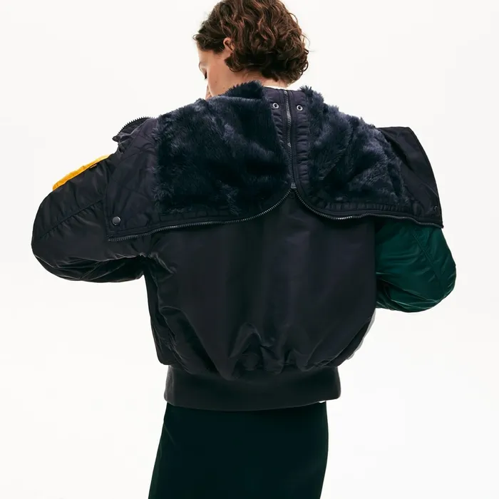 Jackets and Coats Lacoste Mens Unisex x Alpha Industries Colorblock Flightjacket Dark GreyNavy BlueGreenYellow On Sale