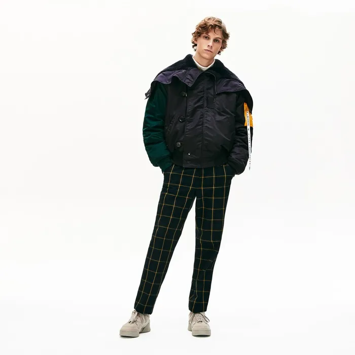 Jackets and Coats Lacoste Mens Unisex x Alpha Industries Colorblock Flightjacket Dark GreyNavy BlueGreenYellow On Sale