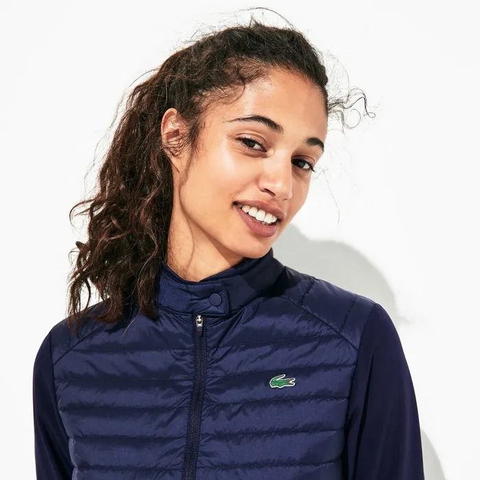 Jackets and Coats Lacoste Womens SPORT WaterResistant DownFilled Puffer Jacket Navy Blue For Sale Online
