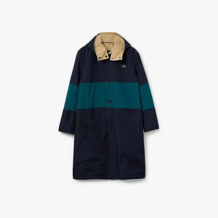 Jackets and Coats Lacoste Womens Unisex LIVE Reversible Peacoat BeigeNavy BlueGreen Outlet