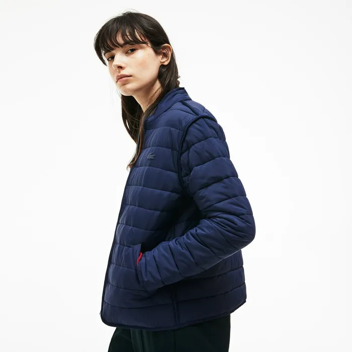 Jackets and Coats Lacoste Womens Zippered Quilted Soft Taffeta Jacket Navy Blue Near Me