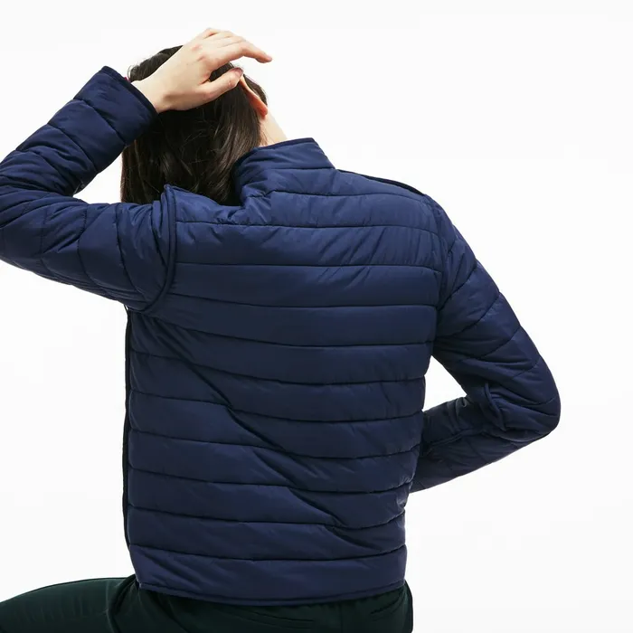 Jackets and Coats Lacoste Womens Zippered Quilted Soft Taffeta Jacket Navy Blue Near Me