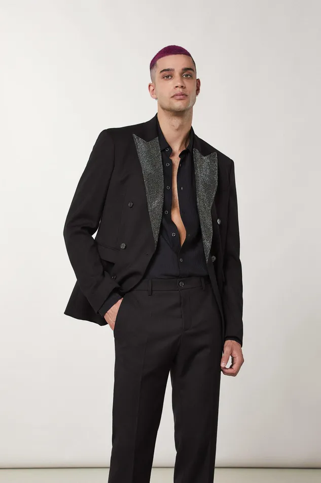 Jackets Men Patrizia Pepe Flannel And Rhinestone Jacket Nero