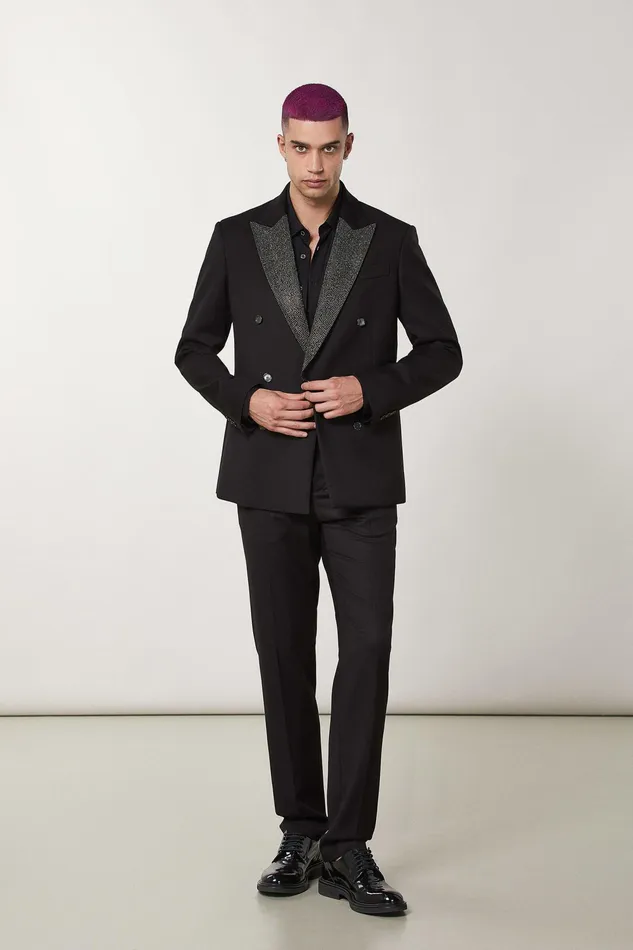 Jackets Men Patrizia Pepe Flannel And Rhinestone Jacket Nero