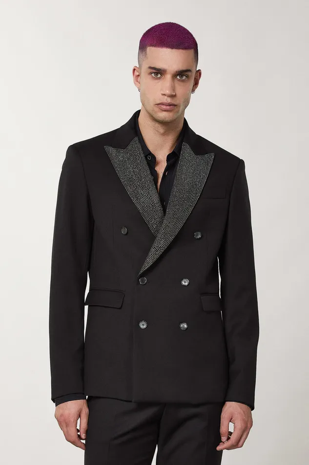 Jackets Men Patrizia Pepe Flannel And Rhinestone Jacket Nero