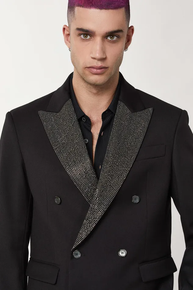 Jackets Men Patrizia Pepe Flannel And Rhinestone Jacket Nero