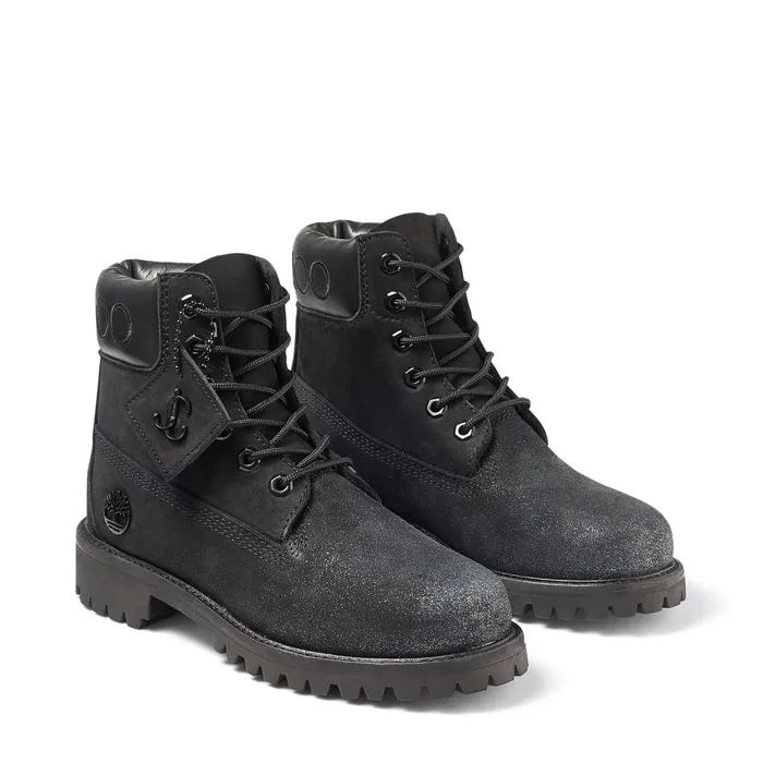 Jc X TimberlandF Black Nubuck Leather Boots With Gunmetal Glitter Blackgunmetal Women JIMMY CHOO Boots