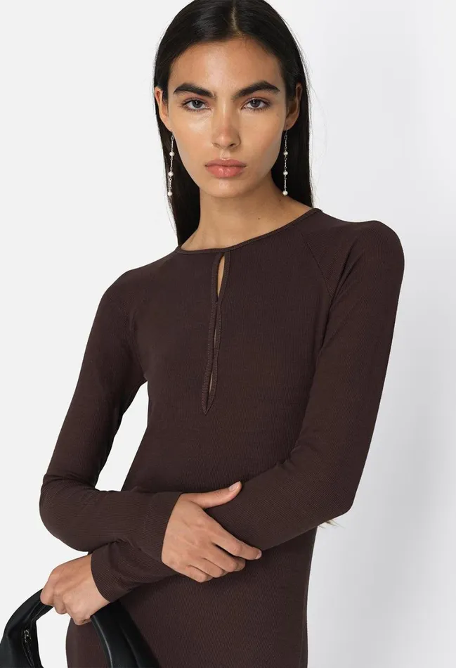 John Elliott Dresses Gemini Rib Ls Keyhole Midi Dress Chocolate Brown 8211 Women John Elliott Dresses Gemini Rib Ls Keyhole Midi Dress Chocolate Brown 8211 Women