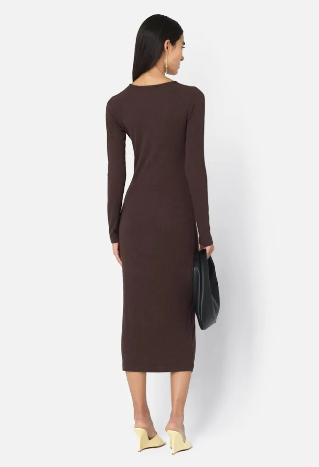 John Elliott Dresses Gemini Rib Ls Keyhole Midi Dress Chocolate Brown 8211 Women