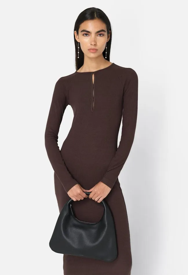 John Elliott Dresses Gemini Rib Ls Keyhole Midi Dress Chocolate Brown 8211 Women