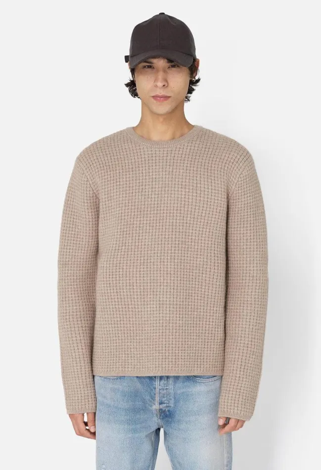 John Elliott Knitwear Wool Waffle Knit Crew Wheat 8211 Men