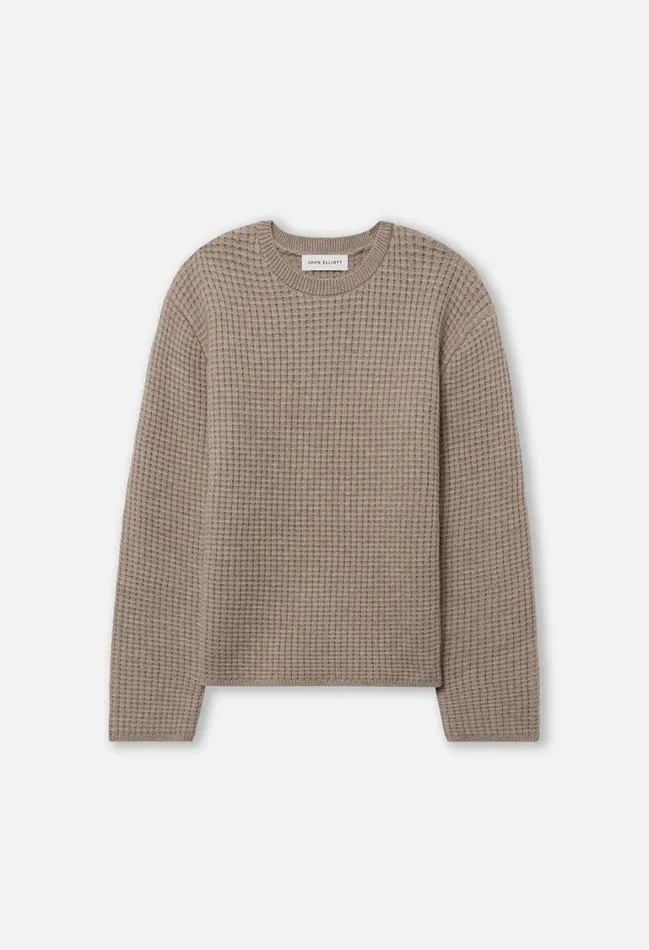 John Elliott Knitwear Wool Waffle Knit Crew Wheat 8211 Men
