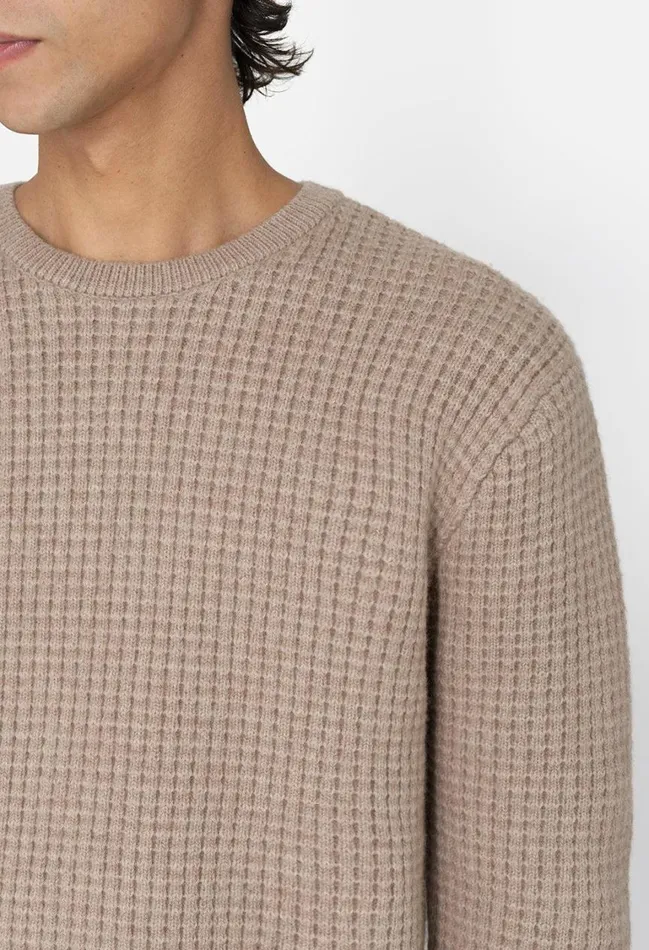 John Elliott Knitwear Wool Waffle Knit Crew Wheat 8211 Men
