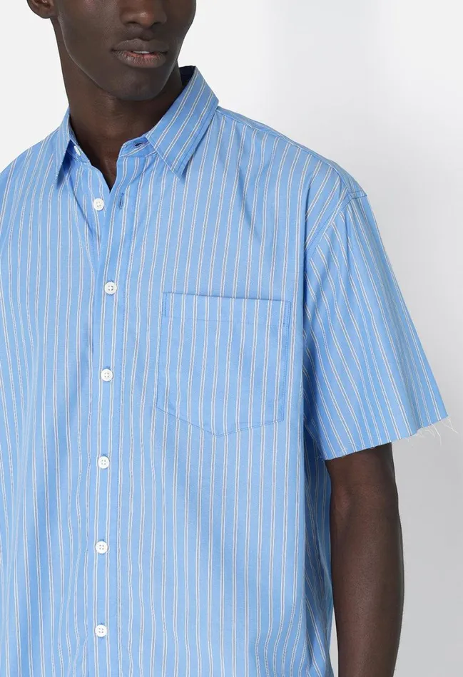 John Elliott Shirts Stripe Poplin Ss Hemi Blue X Black 8211 Men