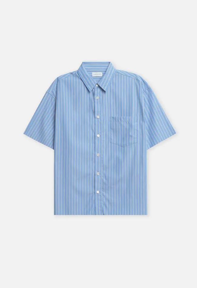 John Elliott Shirts Stripe Poplin Ss Hemi Blue X Black 8211 Men John Elliott Shirts Stripe Poplin Ss Hemi Blue X Black 8211 Men