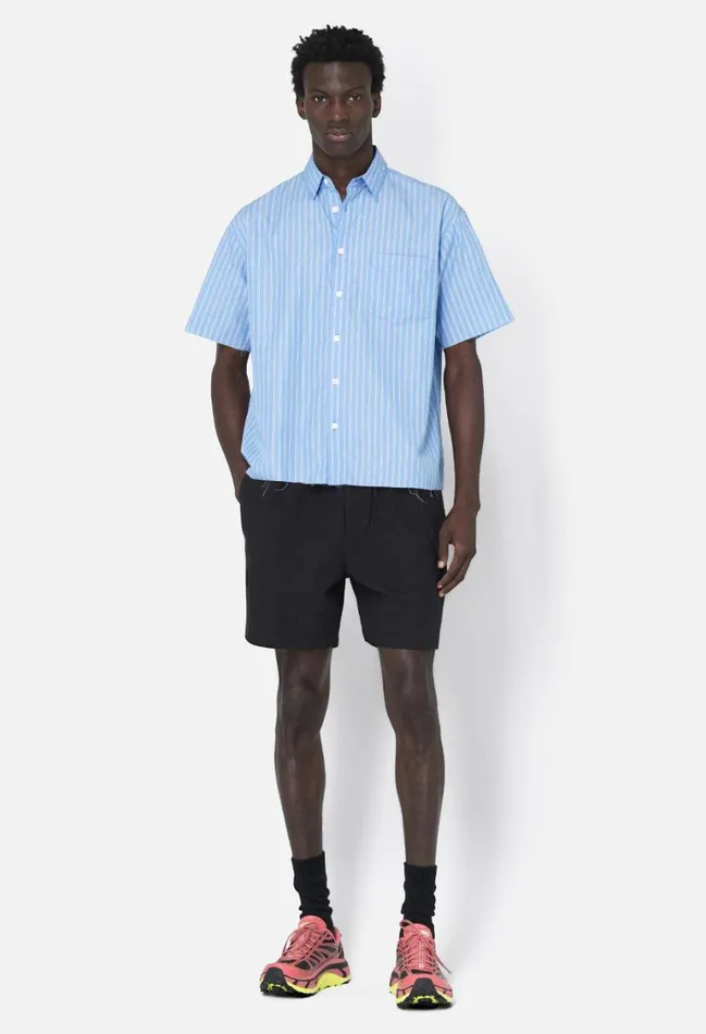 John Elliott Shirts Stripe Poplin Ss Hemi Blue X Black 8211 Men John Elliott Shirts Stripe Poplin Ss Hemi Blue X Black 8211 Men