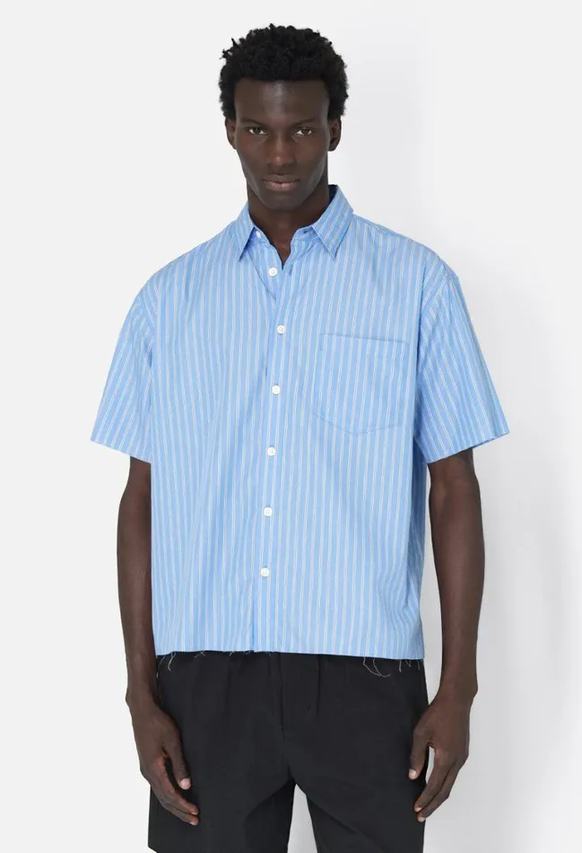 John Elliott Shirts Stripe Poplin Ss Hemi Blue X Black 8211 Men John Elliott Shirts Stripe Poplin Ss Hemi Blue X Black 8211 Men
