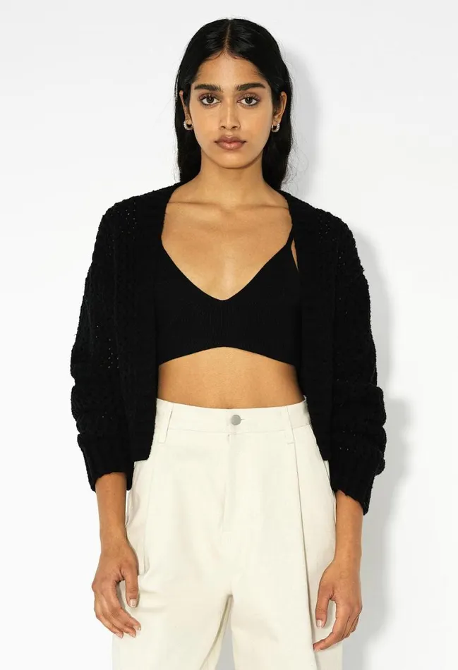 John Elliott Sweaters Foam Boucle Knit Crop Cardigan Black 8211 Women