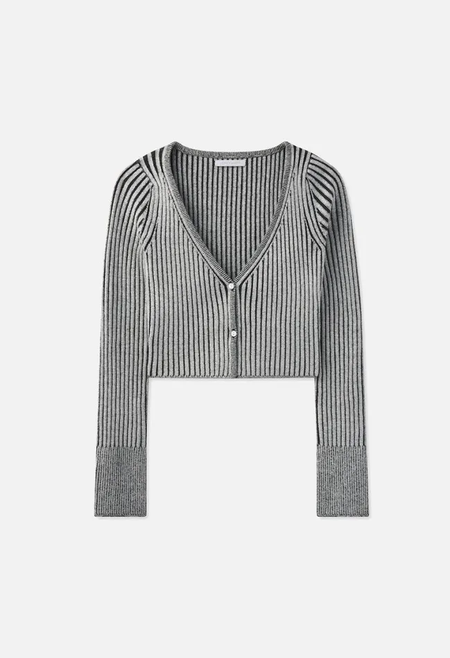 John Elliott Sweaters Piper Silk Rib Cropped Cardigan Charcoal 8211 Women