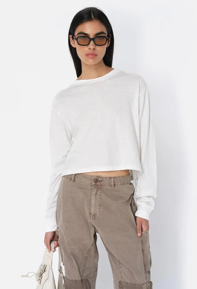 John Elliott Tops Jersey Ls Cropped Tee Chalk 8211 Women