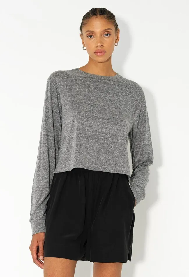 John Elliott Tops Jersey Ls Cropped Tee Triblend Grey 8211 Women