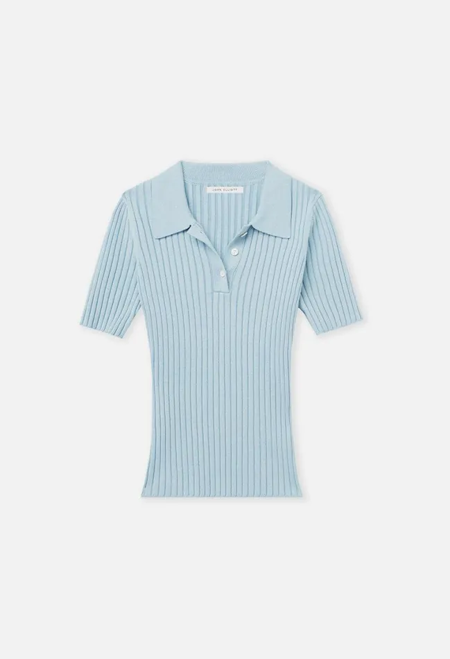 John Elliott Tops Silk Cotton Rib Polo Sky Blue 8211 Women John Elliott Tops Silk Cotton Rib Polo Sky Blue 8211 Women