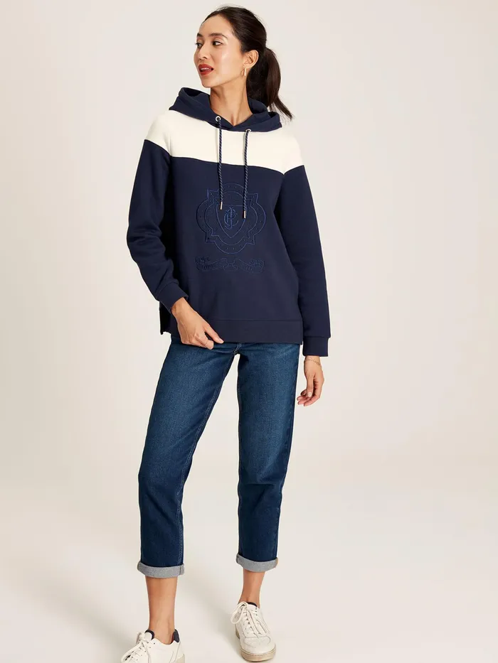 Joules Alexa 8211 Navy Blue Embroidered Hoodie Women Sweatshirts and Hoodies