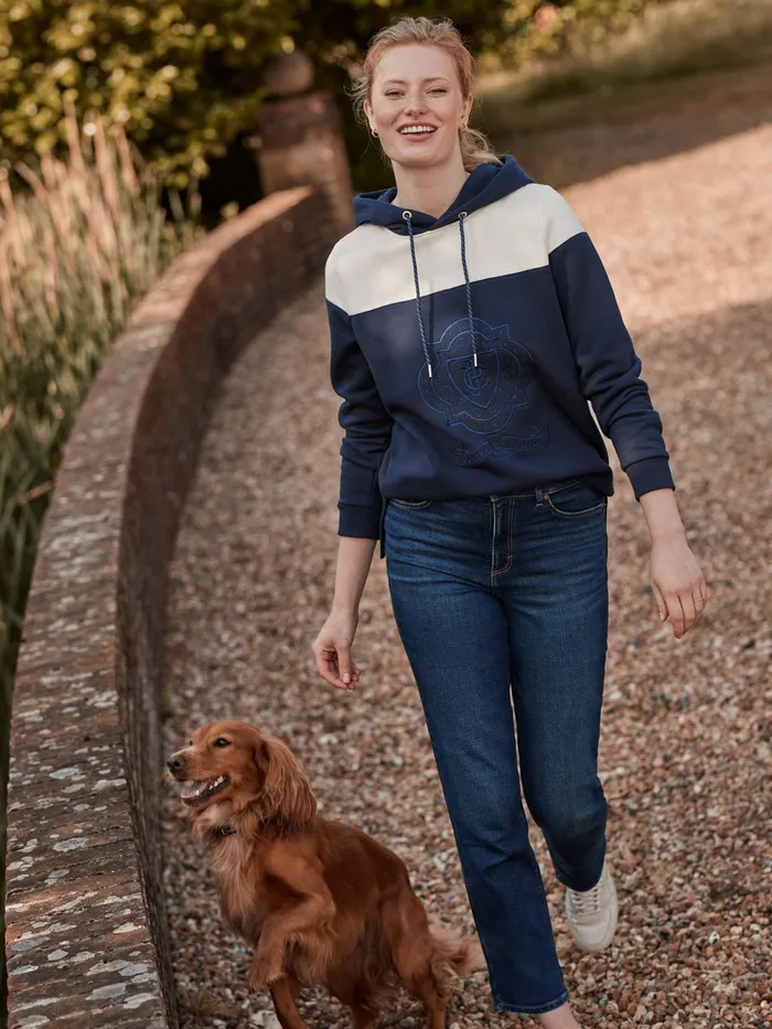 Joules Alexa 8211 Navy Blue Embroidered Hoodie Women Sweatshirts and Hoodies