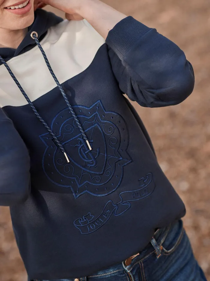 Joules Alexa 8211 Navy Blue Embroidered Hoodie Women Sweatshirts and Hoodies