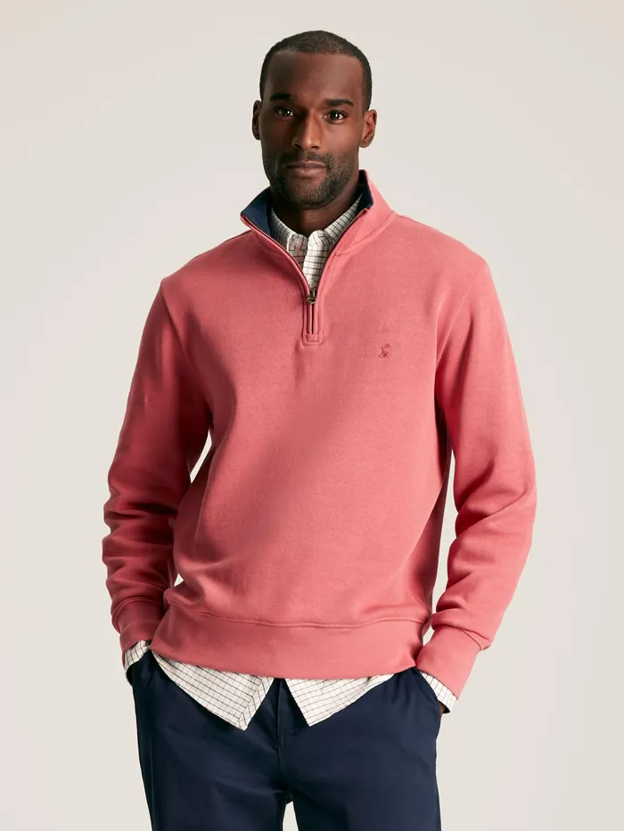 Joules Alistair 8211 Pink French Ribbed Quarter Zip Sweatshirt Men Sweatshirts and Hoodies