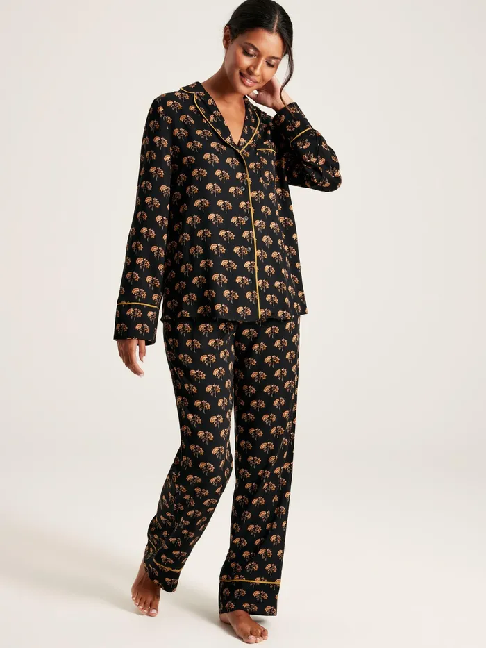Joules Alma 8211 Black Floral Pyjama Set Women Nightwear