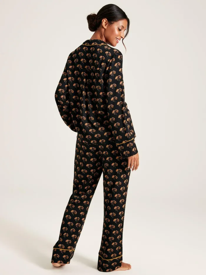 Joules Alma 8211 Black Floral Pyjama Set Women Nightwear