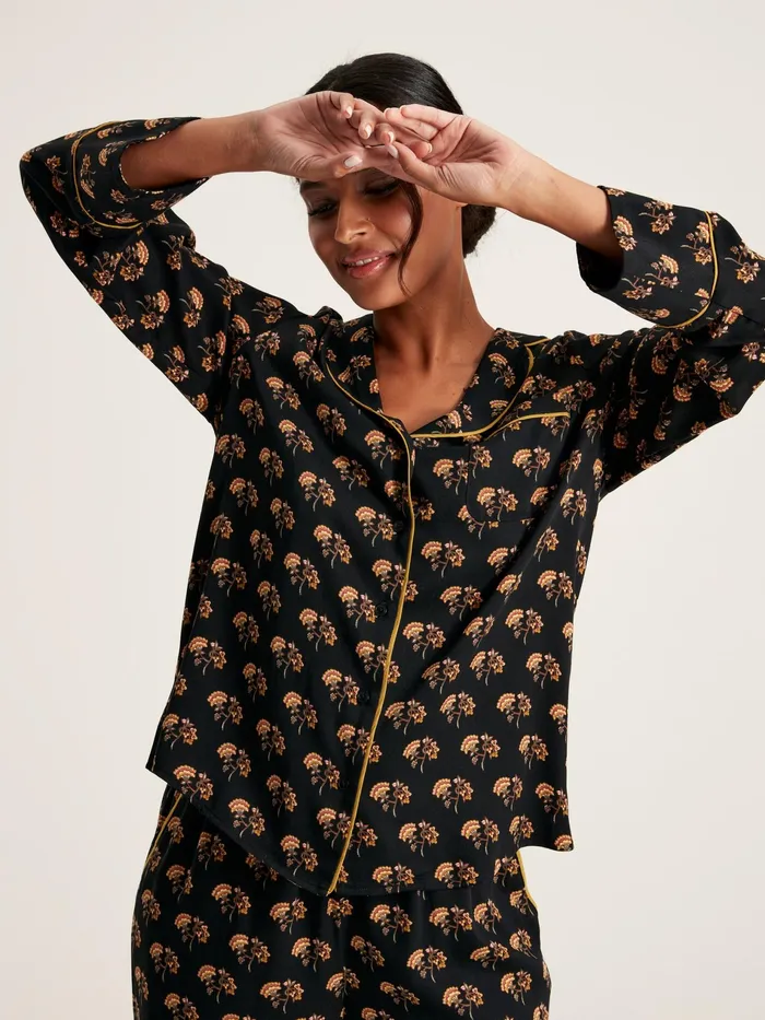 Joules Alma 8211 Black Floral Pyjama Set Women Nightwear