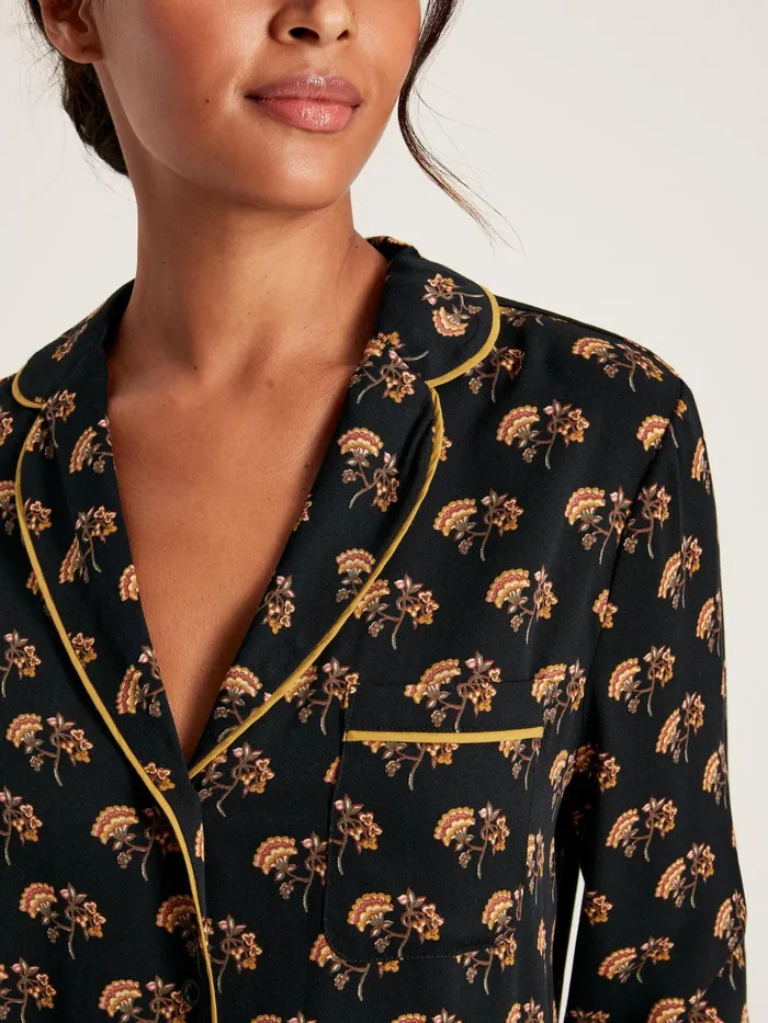 Joules Alma 8211 Black Floral Pyjama Set Women Nightwear