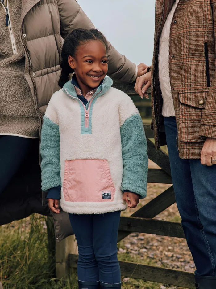Joules Always Cosy 8211 CreamBlue Half Zip Fleece Girls Coats and Jackets