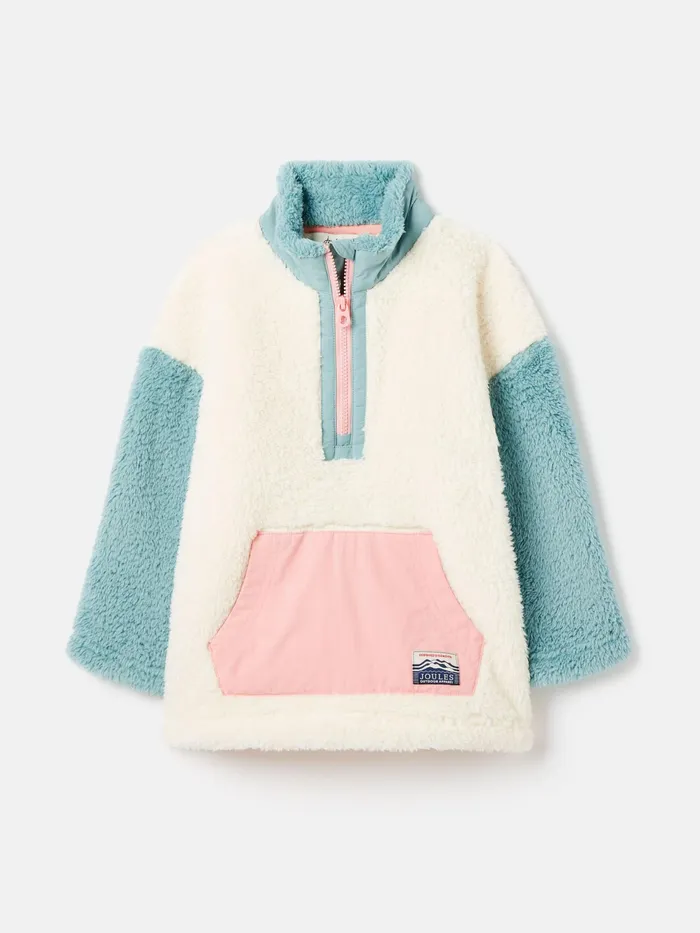 Joules Always Cosy 8211 CreamBlue Half Zip Fleece Girls Coats and Jackets