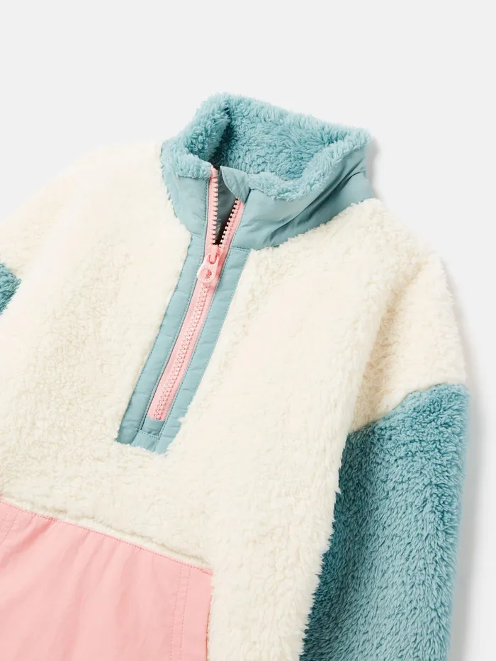 Joules Always Cosy 8211 CreamBlue Half Zip Fleece Girls Coats and Jackets