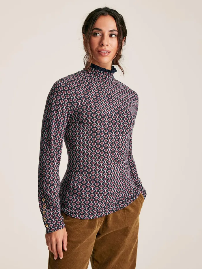 Joules Amy 8211 Navy Floral Roll Neck Top Women Tops