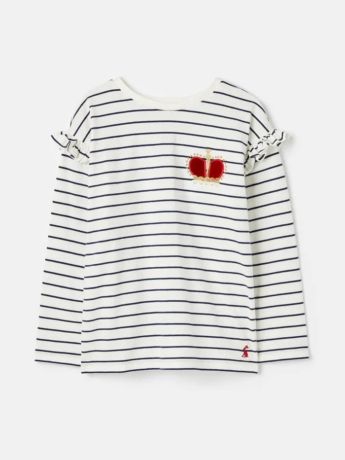 Joules Angelica 8211 BlueWhite Printed Long Sleeve Top Girls Tops and Tshirts