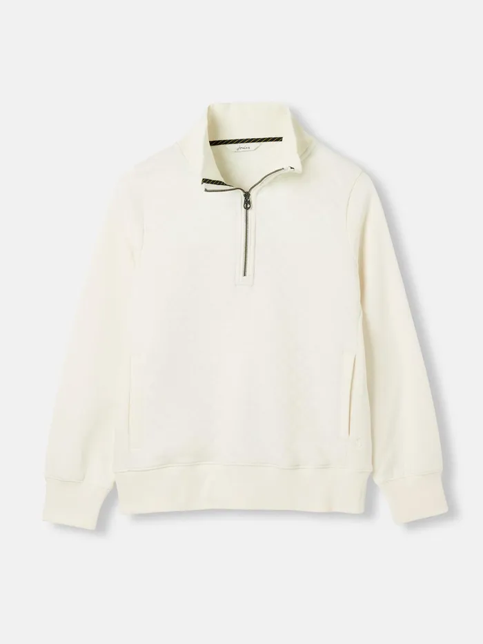 Joules Anisa 8211 Cream Quilted Zip Sweat Top Women Sweatshirts and Hoodies